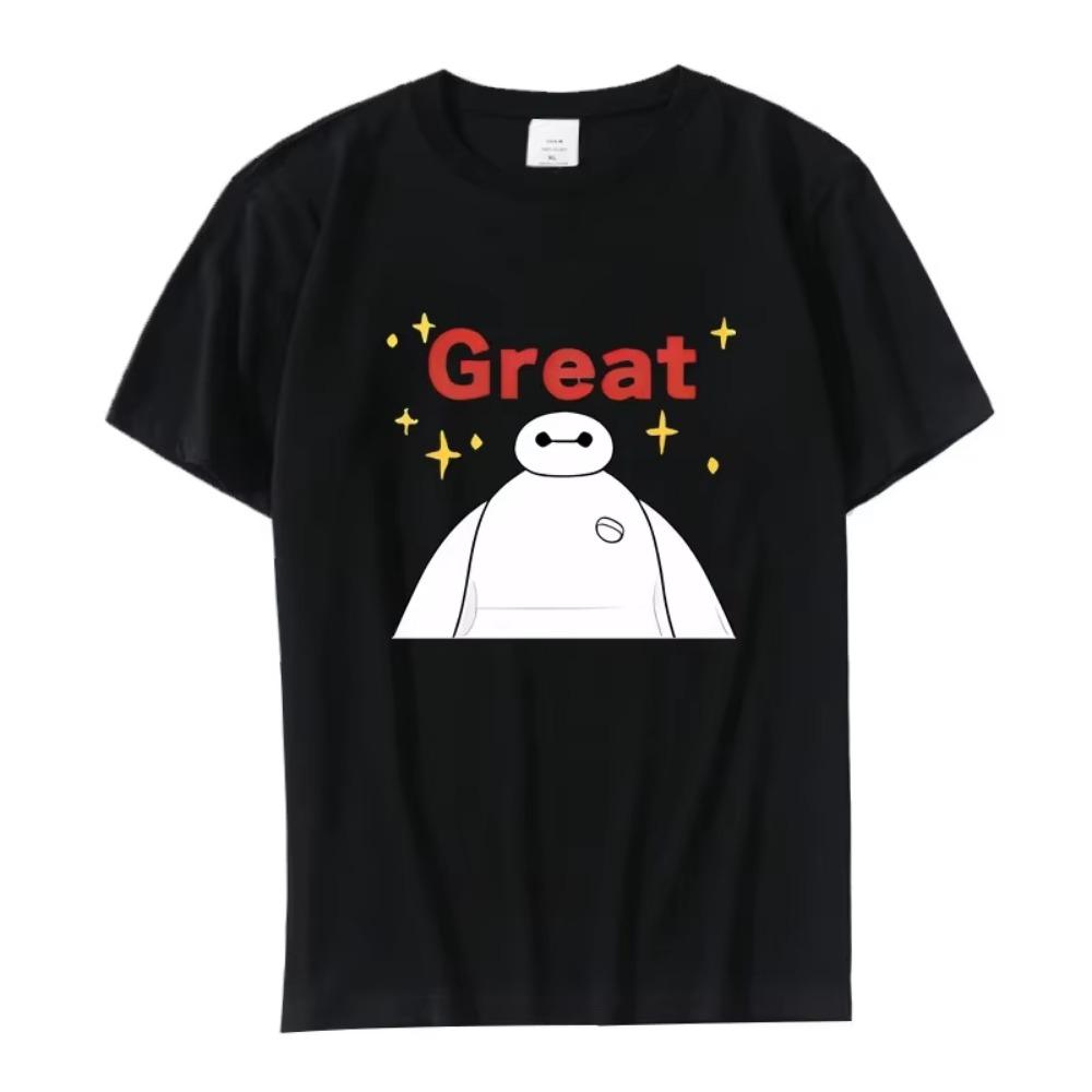 Big Hero Baymax Cartoon T Shirt Movie Cotton T-Shirt Vintage Graphic Large Crewneck Top Sell Harajuku Men's Short Sleeve