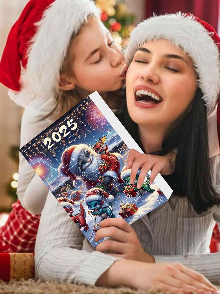 24-Tage Weihnachtsbaumschmuck mit Weihnachtsmannmützen Niedlicher Drache Countdown-Kalender Mini Weihnachtsbaum Drachenanhänger für Heimdekoration