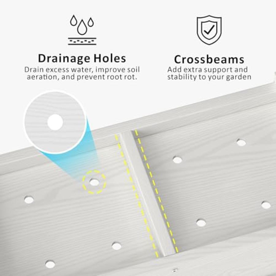 HDPE Raised Planter Box Outdoor Rot-Resistant and Non-Cracking Rectangle Planter 29.5 14.4 9.8 In White with Drainage Holes for