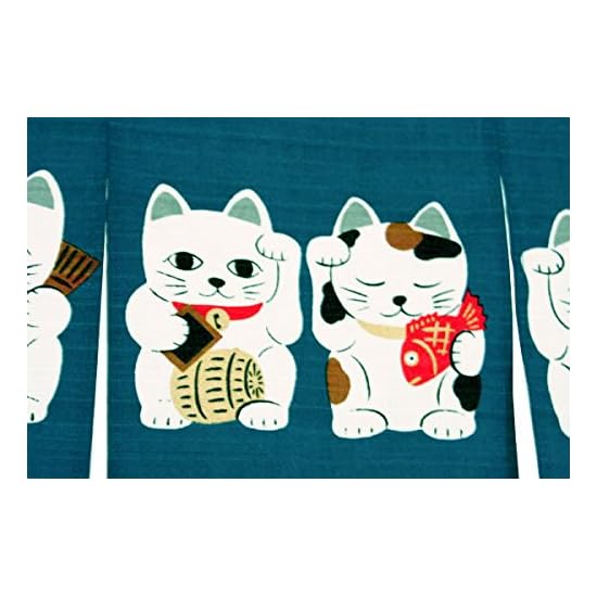 Japanese-style Noren Curtain, 100% Cotton, Short, Width 85 x Length 30 cm, Seven Lucky Cats!! "Manek