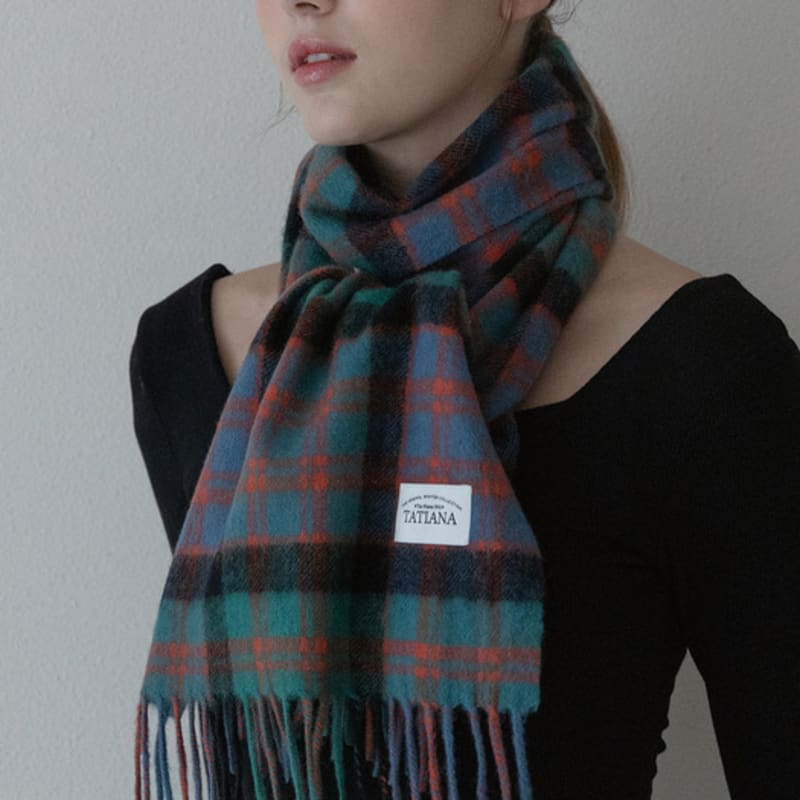 Tatiana Check Soft Lambskin 100% Wool Muffler MF8005 Green