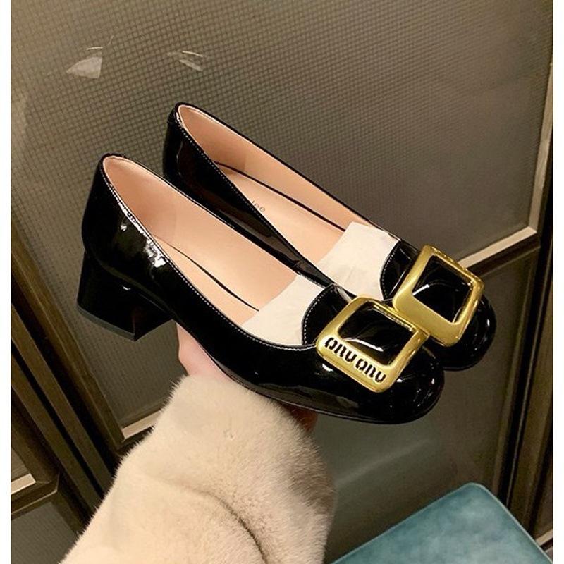 

Метод овчины~ стиль круглый носок квадратная пряжка высокие каблуки женские туфли-лодочки на толстом каблуке кожаные туфли универсальные туфли Мэри Джейн 35