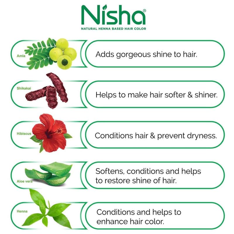Nisha Colore Naturale per Capelli all'Henné Confezione da 25g da 12 | Tintura Capelli Semi-Permanente Erboristica Nera per Capelli Setosi e Lisci