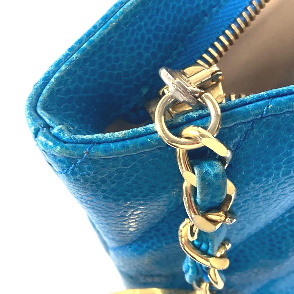 CHANEL vintage V-Stitch Tote Bag Shoulder Bag Hand Bag Caviar Leather blue/Gold