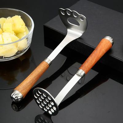 Yousheng Stainless Steel Potato Masher Wooden Long Handle Multifunctional Manual Carrot Avocado Vegetable Food Mashing Tool Kitchen Gadgets
