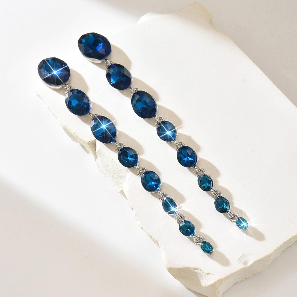Glass Fringed Earrings Exaggerated Light Luxury Rhinestone Long Stud Earrings High Sense Elegant Banquet Earrings Women