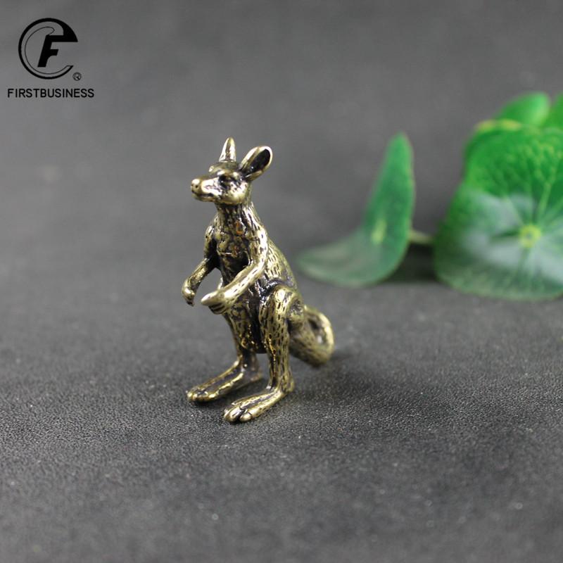 Vintage Messing Känguru Figuren Miniaturen Tee Haustier Handwerk Desktop kleine Ornamente Tier Home Dekore Zubehör Kinder Geschenke