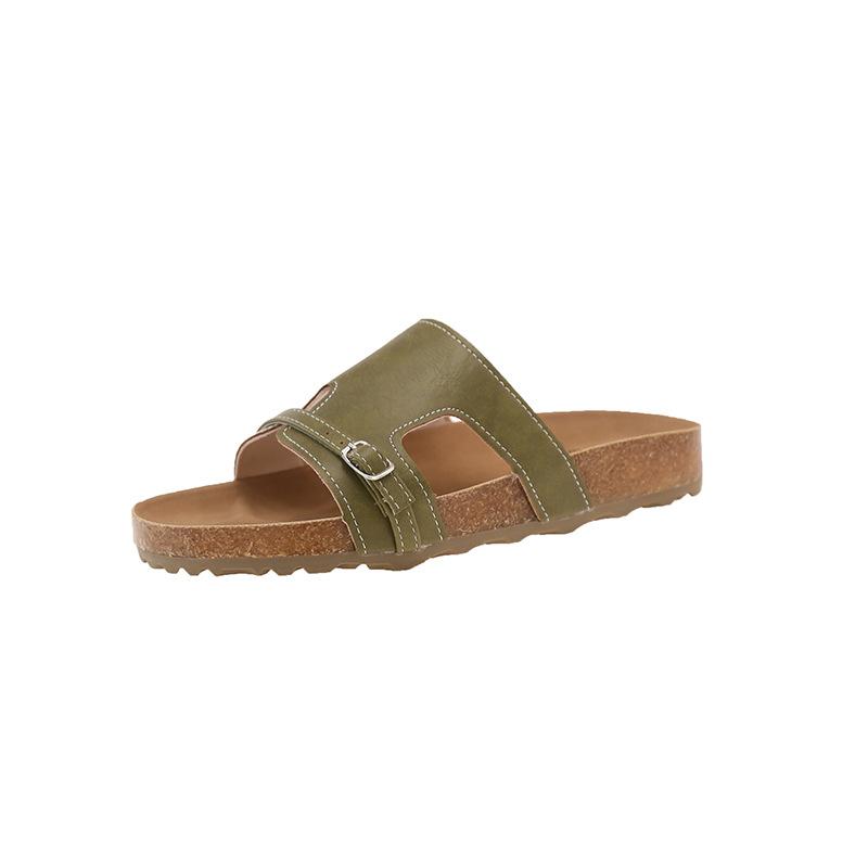 Damen-Schuhe mit flachem Boden, quadratischer französischer Spitze, offenem Zehenbereich, coole Hausschuhe, neuer Sommer, dicksohlige Mode-Flip-Flops