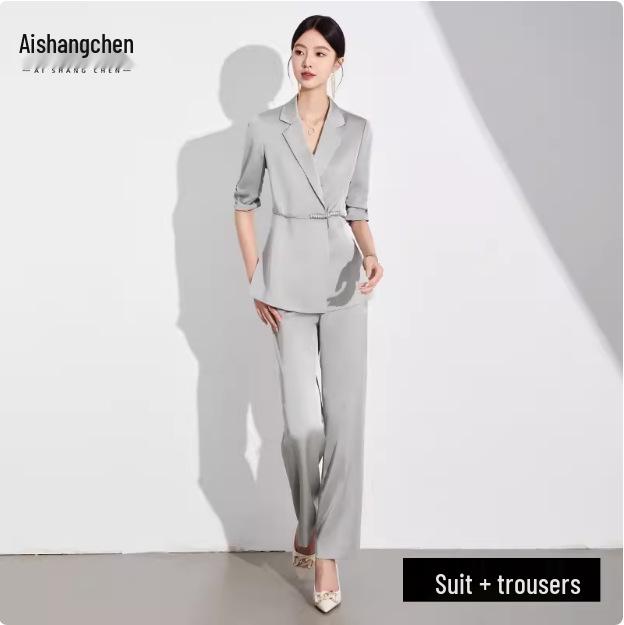 Spring/Summer New Seven-Sleeve Lightweight Professional Suit with Trousers - New Chinese Style Formal Wear