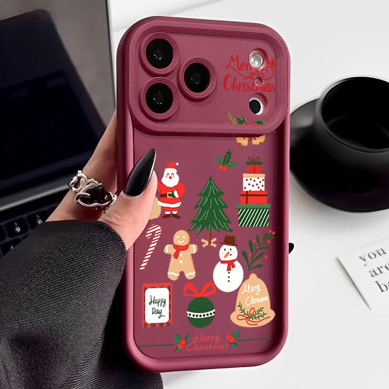 

Мультяшный Рождественский Чехол с Рисунком для iPhone 17 Air 16e 16 15 14 Pro Max 13 17 Pro Max 17 Pro 17 Ударопрочный Мягкий ТПУ Силиконовый Чехол для Телефона Funda iPhone 13 вино красного