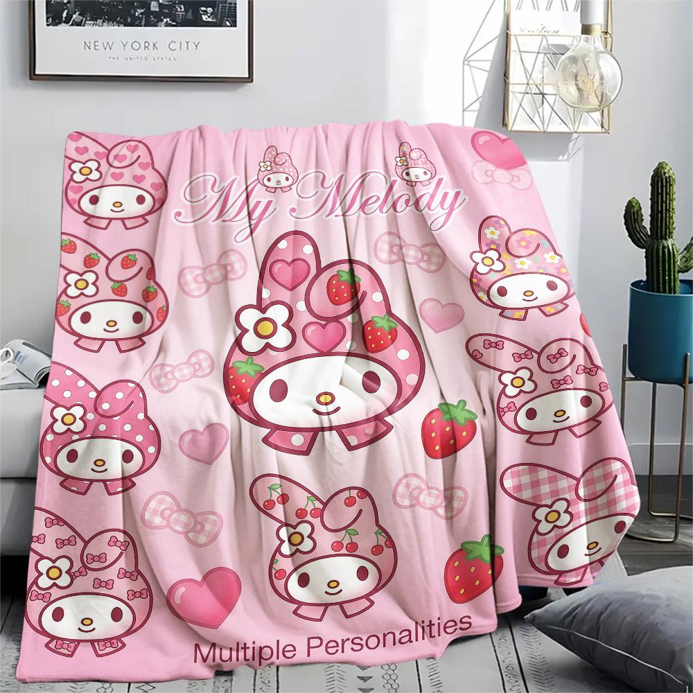 1PC My Melody Pink Print Flannel Blanket, High quality All Seasons, Home Decor, Warmth and Comfort, Perfect for Christmas Gifts