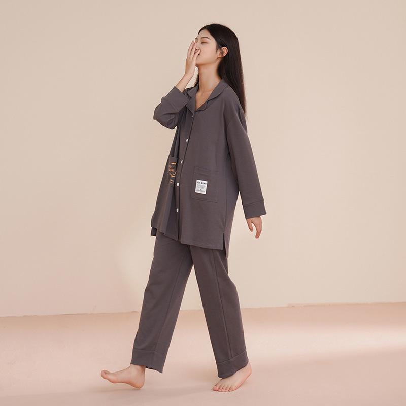 Women's Pure Cotton Long-Sleeve Pajama Set with Chest Pads - Large Size, Spring/Autumn 2025