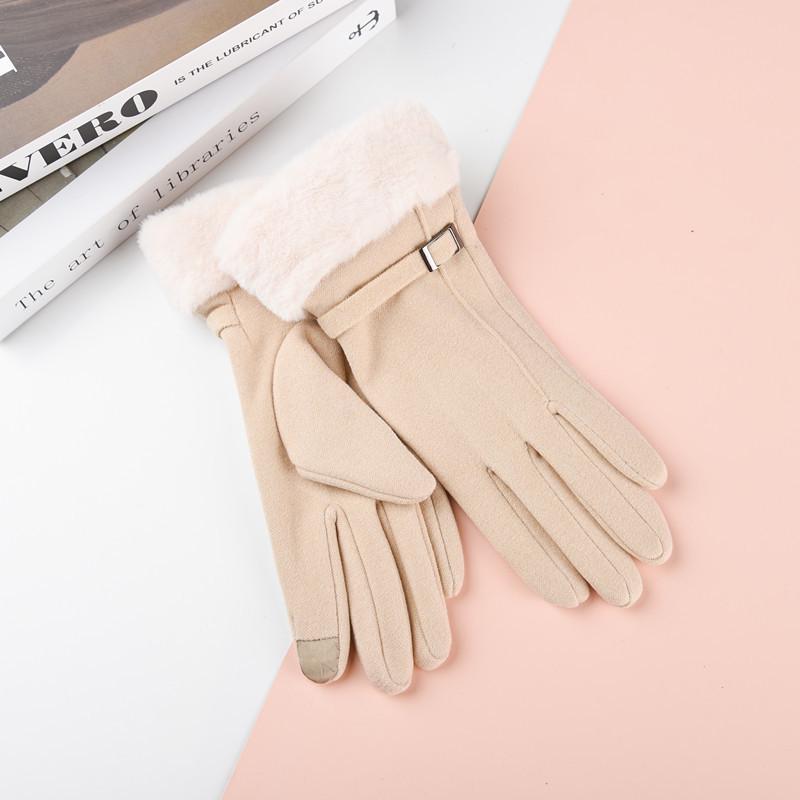 Nowe Damskie Rękawiczki z Futra Królika z Ekranem Dotykowym: Styl koreański Jazda na rowerze i jazda samochodem, Urocze podszycie z polaru na zimną pogodę