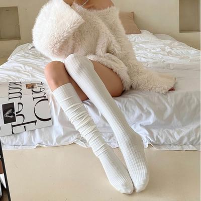 Solid Color Long Tight Socks Pure Cotton Foot Warmers Fashion Knee-high Socks  Fall Winter
