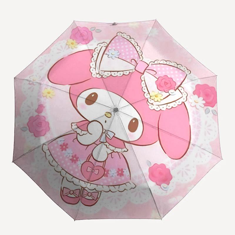 1pc My Melody Pink Bow Outdoor Umbrella - Automatic Open Close with Lace Trim, Floral Pattern, Perfect for Fans, Travelers, Daily Use, Festive Gift.A0
