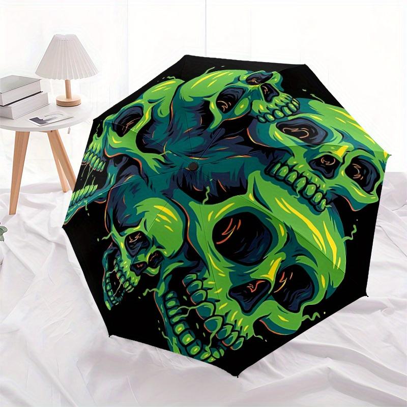 1pc Skull Heads Auto Open/close, All-Season Portable Folding Umbrella for Women & Men, Travel, Everyday, Formal Events - Compact Luxury Parasol, Outdo