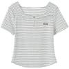 BETU Women's Square Neck Striped Slim-Fit Short Sleeve T-Shirt