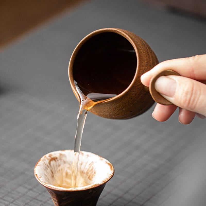 130Ml Retro Sauce Glazed Side Handle Tea Pitcher Handmade Coarse Pottery Fair Cup Cha Hai Household Justice Supplies Ornaments