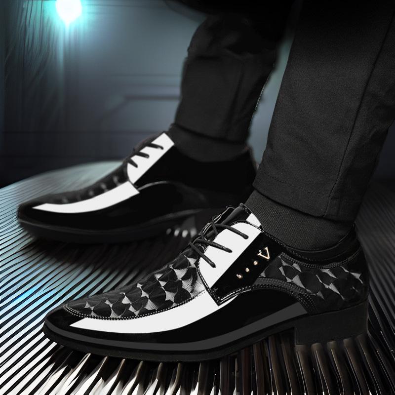 Autumn new men's shoes business dress men's leather shoes large size British pointed glossy youth casual shoes men's tide