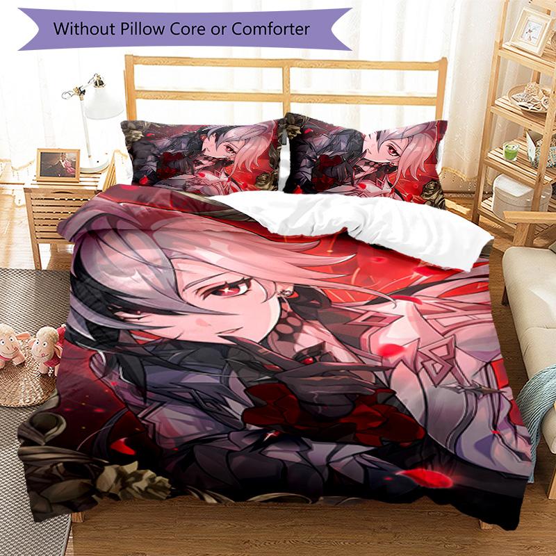 3pcs Genshin Impact characters7 pattern bedding set duvet cover set includes duvet cover &pillowcases, perfect all season bedroom decoration & gift