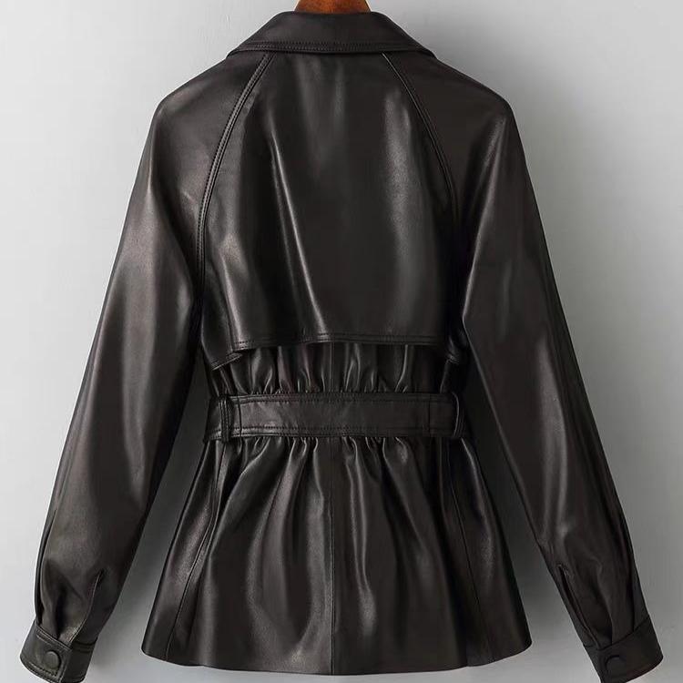 Autumn Women's Leather Jacket Turn-Down Collar Soft PU Leather Coat
