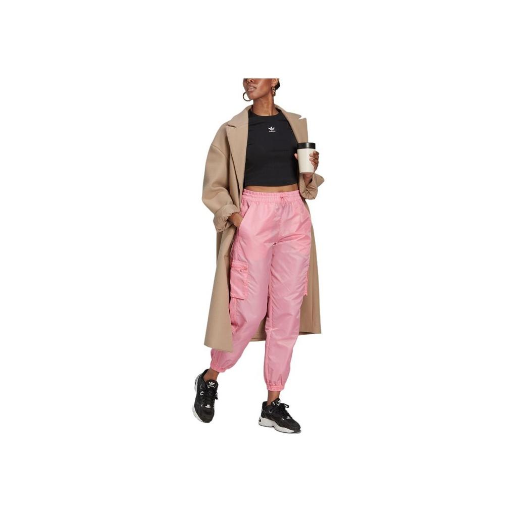 Adidas Originals Solid Color Pocket Logo Label Drawstring Cuff Sports Pants Women Bottoms Pink HL9068