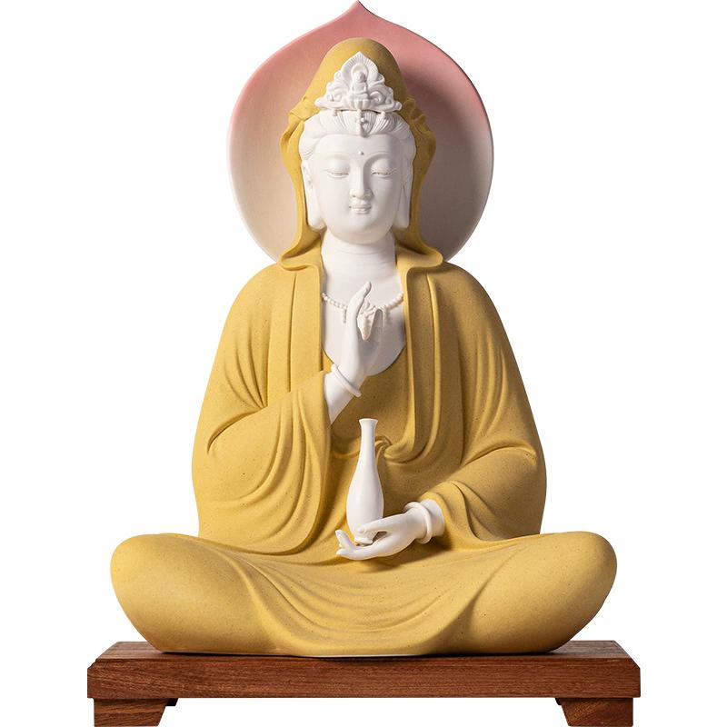 Free Pose Guan Yin Buddha Statue, White Ceramic Sitting Bodhisattva Sculpture, Serene Goddess of Mercy for Zen Home Temple Decor