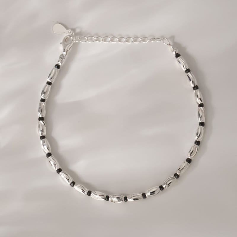 JEWNEL Silver925 Stone Black Rice Ball Bead Chain Silver Silver Bracelet