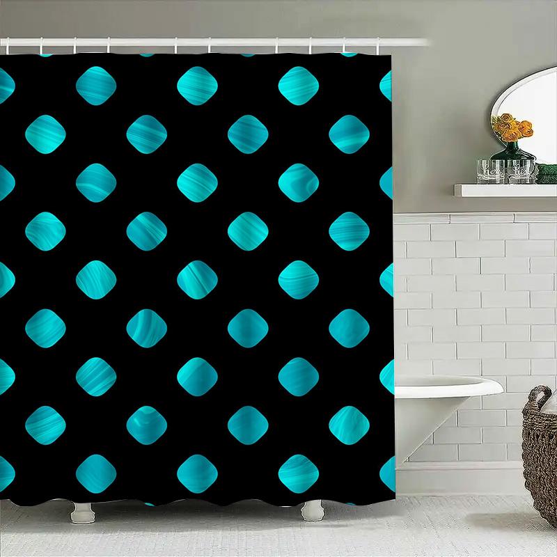 Modern Bath Shower Curtain With Green Pink Moroccan Geometric Pattern Waterproof Fabric For Bathroom Decorations