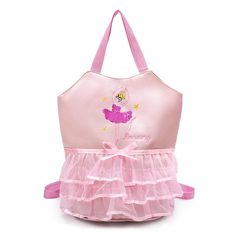 Girls Pink Ballet Dance Bag Students Backpack Embroidered Ruffled Handbag Children Ballerina Bag Kid Gymnastics Backpack