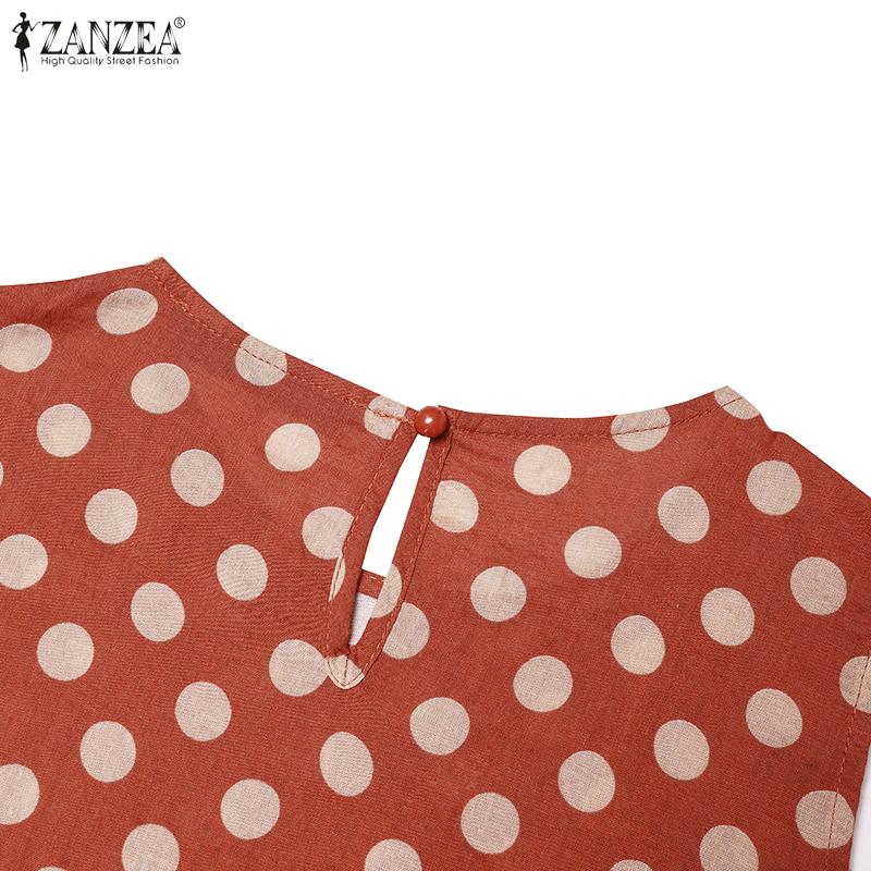 ZANZEA Women Casual O-neck Sleeveless Polka Dot Print Long Dress