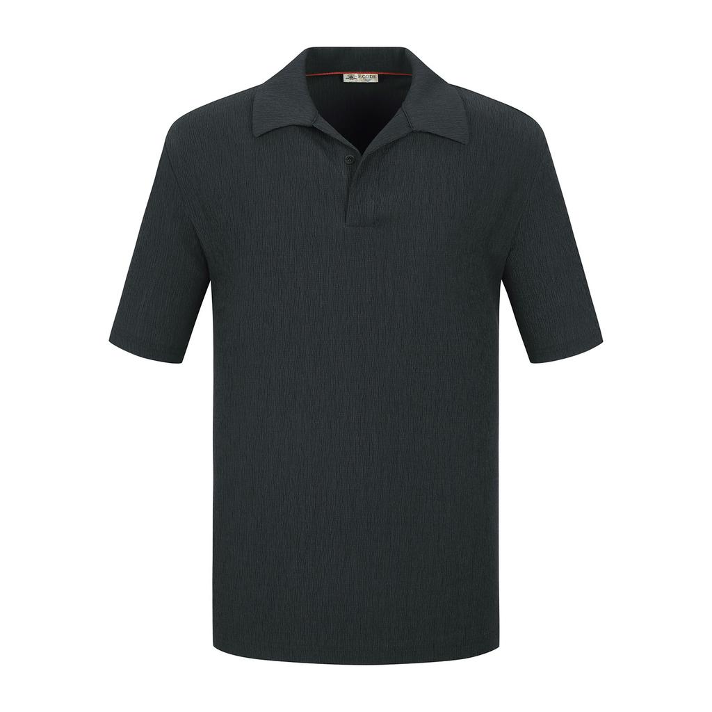 FERRAROMILANO Woven Crinkle Y-Polo Shirt Charcoal (Am0Ftty25138)
