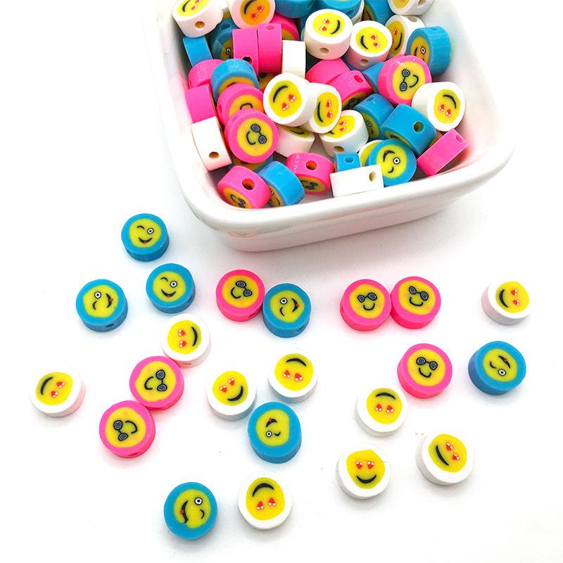 Diy Soft Pottery Bead Separation Mixed Color Fruit Cartoon English Letters Perforated Loose Beads, Sliced Bracelet Material