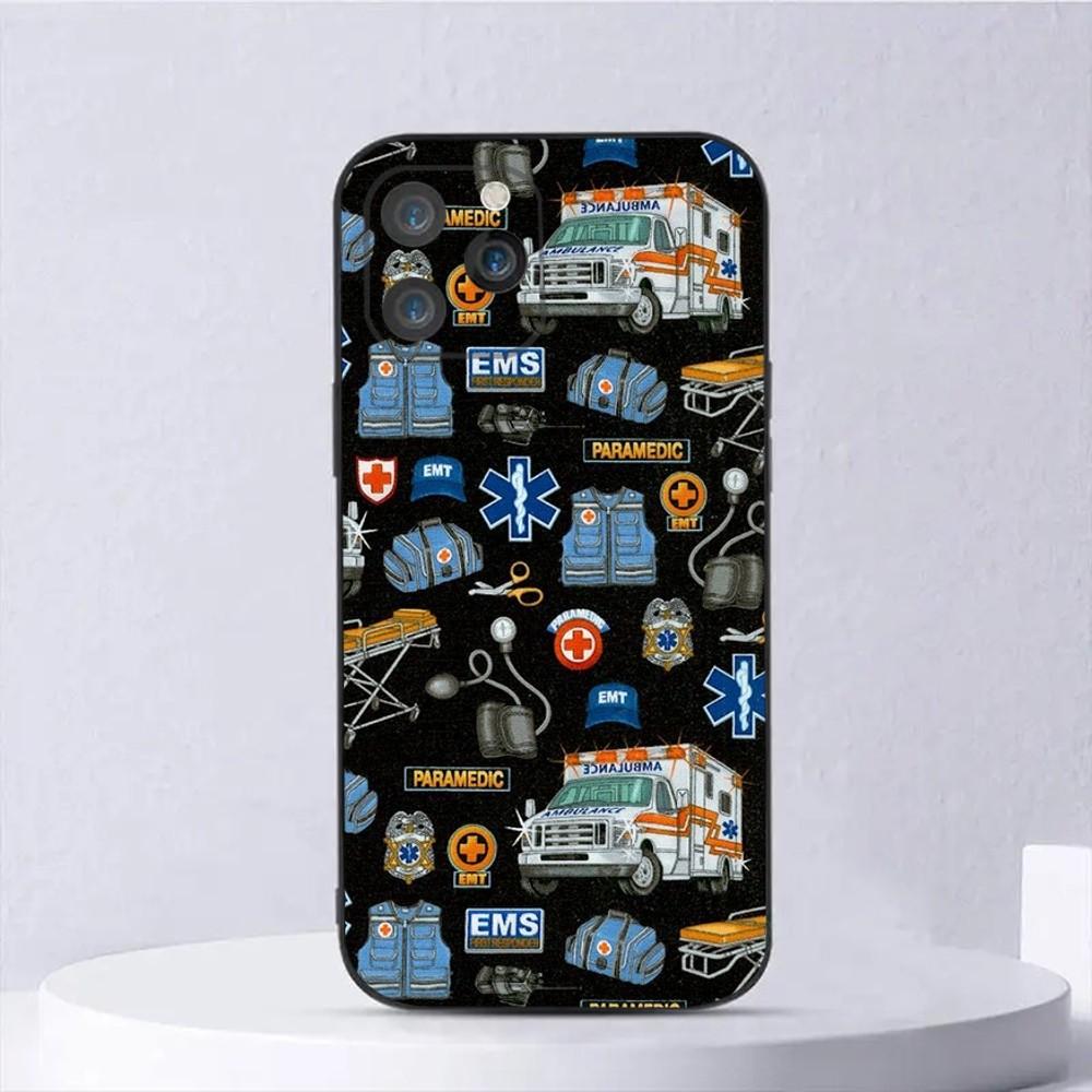 

EMT EMS Ambulance Phone Case For iPhone 15,14,13,12,11,Plus,Pro Max,XS,X,XR,SE,Mini,8,7 Soft Silicone Black Cover iPhone11