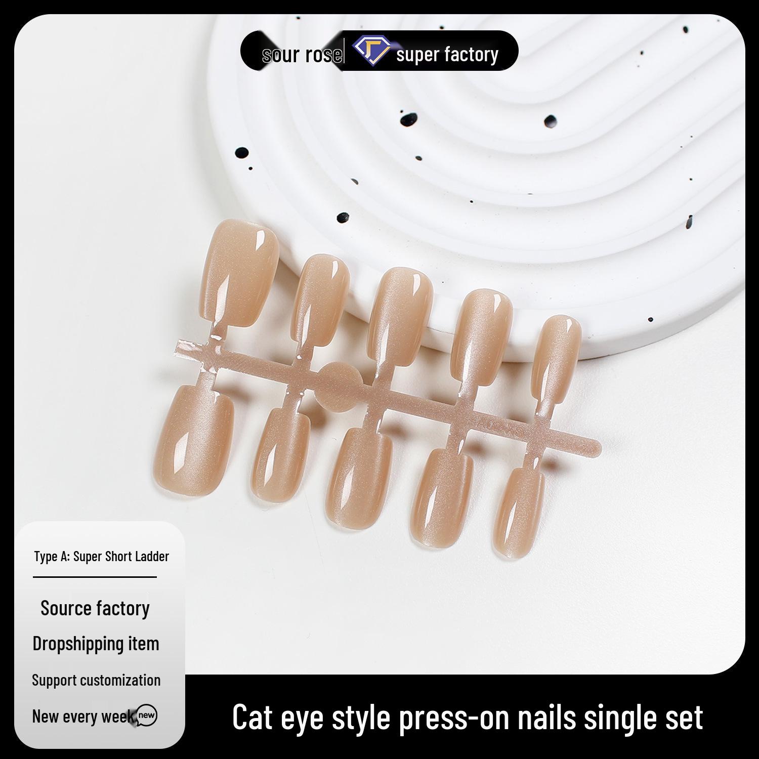 

Jiaolong Cat Eye Solid Color Handmade Wearable Nail Patches with Whitening Glass Beads Small