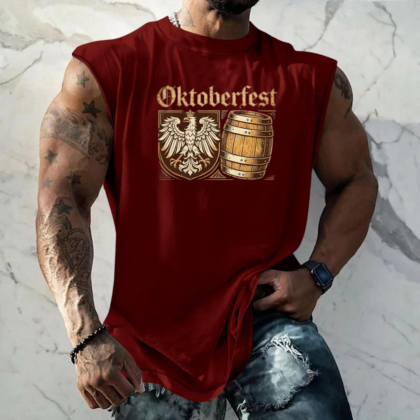 

Men Sleeveless Tank Top Oktoberfest Graphic Print Loose Fit Muscle Shirt Casual Streetwear Summer Workout Vest XXXXL червоний