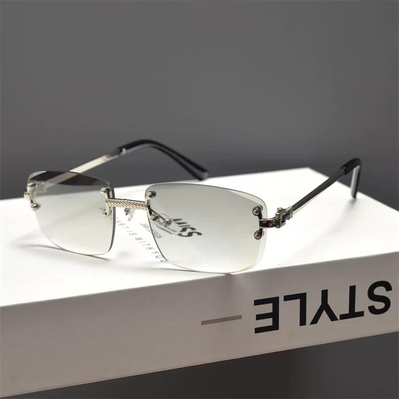Vintage Rivet Metal Material Rimless Sunglasses Women For Men Square Sun Eyeglasses Punk Luxurious Brand Style Designer Popular Gradient Glasses