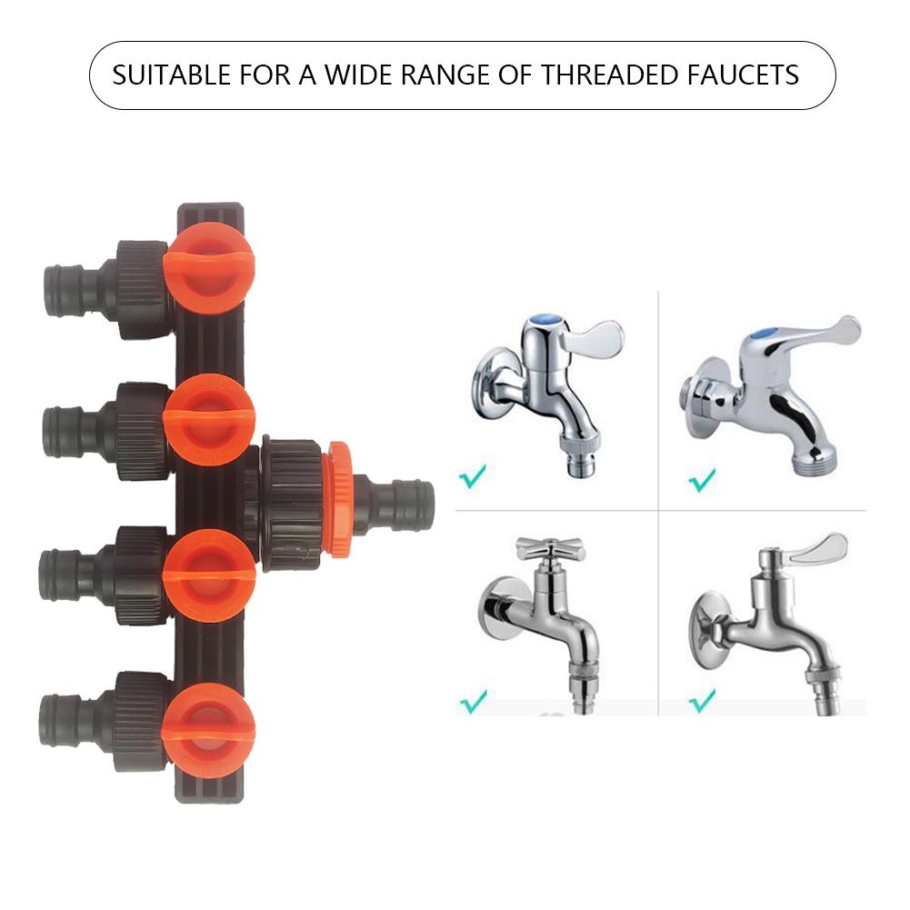 4-Way Garden Tap Water Splitter 1/2" 3/4" Female Thread Garden Hose Connector Four Independent Switches for Home Lawn Irrigation