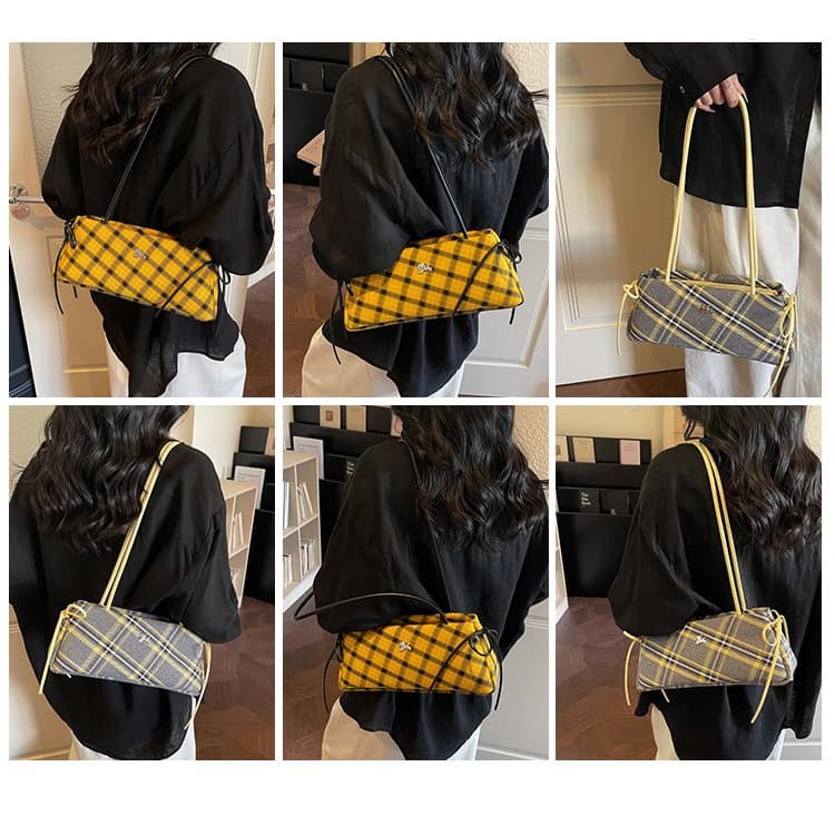 Plaid drawstring armpit bag women's shoulder bag