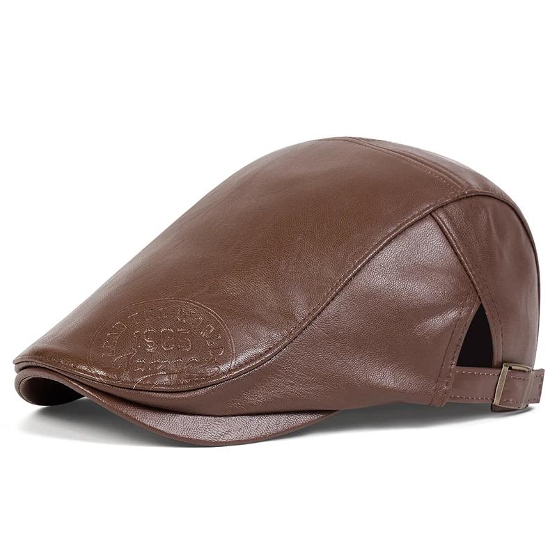 

Men Retro 1985 Pu Leather Newsboy Caps British Painters Hats Spring Autumn Side Adjustable Flat Cap Hip Hop Berets