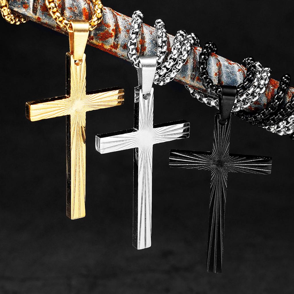 Refract Light Cross Stainless Steel Men Women Necklaces Pendants Chain Amulet Punk Trendy Jewelry Creativity Gift Wholesale