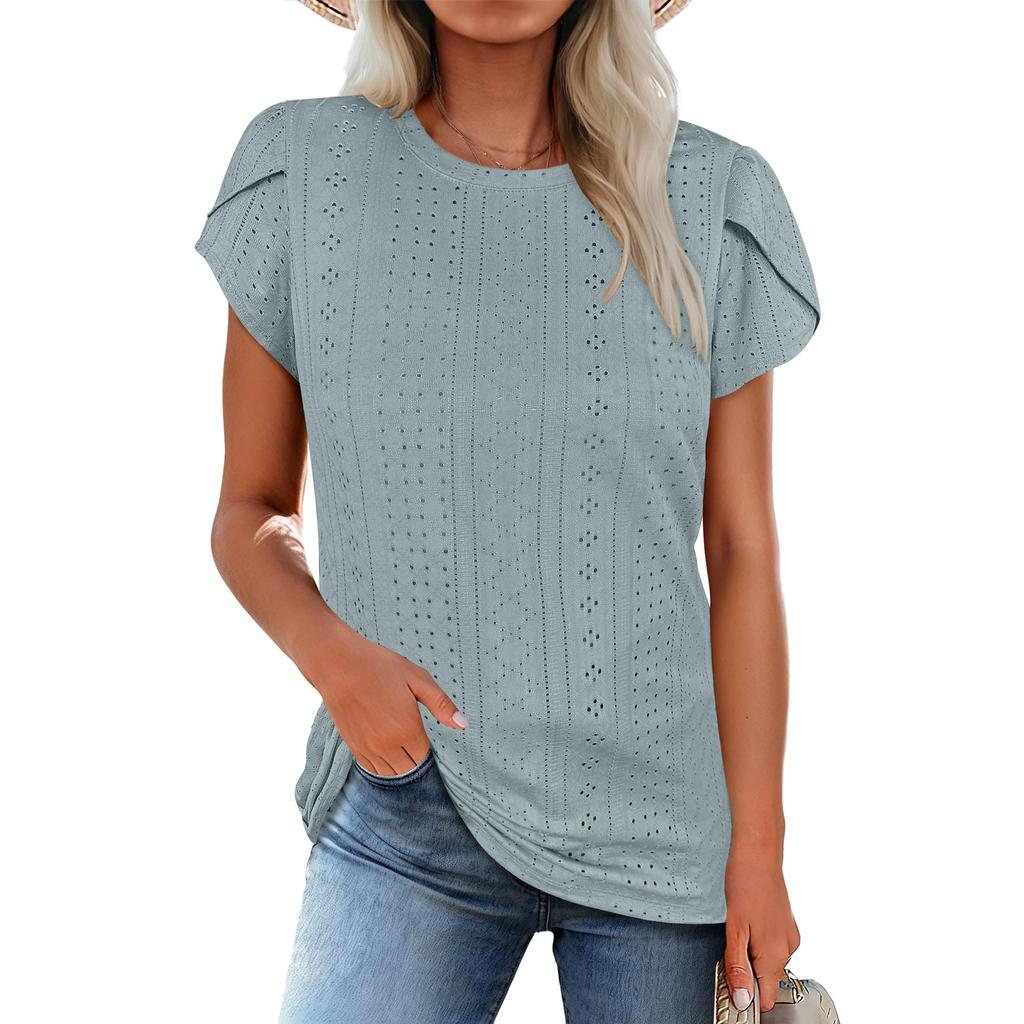 Haut Tricot Manches Courtes Femme Blouse Décontractée Confortable