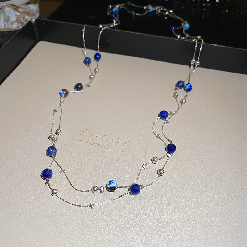 Diamond Water Drop Pearl Beaded Necklace Autumn and Winter French Light Luxury Sweater Chain Fashionable Versatile High-end Jewelry