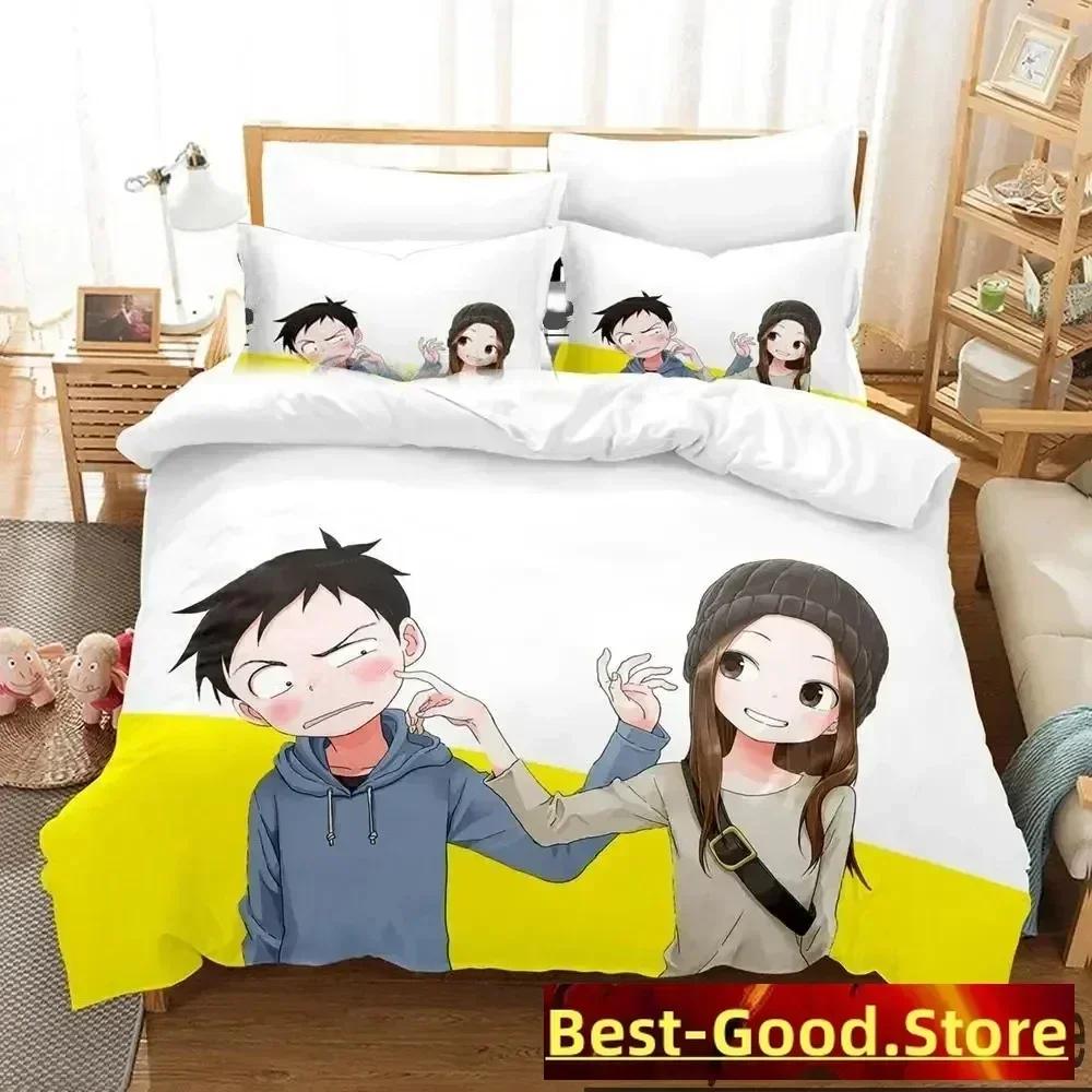 Teasing Master Takagi-San Bedding Set Printed With Pillowcase Bed Duvet Cover Soft Queen King Size Bedclothes Home Boys Adult