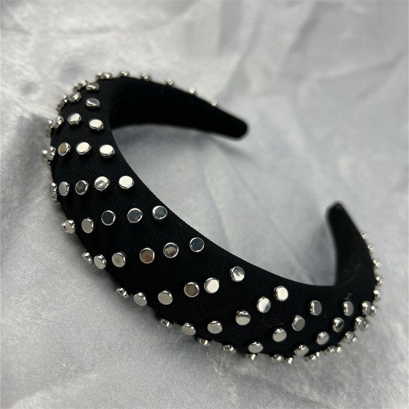 

Ruzhen European and American Niche Design High-End Black Thick Sponge Headband with High Crown and Rivet Hair Accessory Black