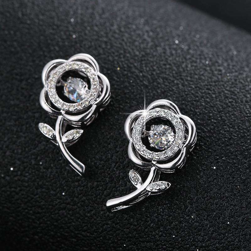 Korean Dongdaemun Sunflower Sterling Silver Rhinestone Earrings