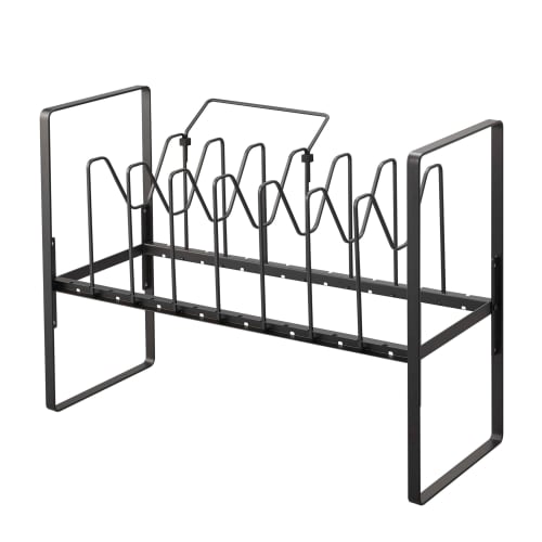 Yamazaki Tower Under-Sink Height-Adjustable Pot Lid & Frying Pan Storage Rack, 2-Tier, Black, Approx. W52 x D26 x H38-41cm (including handle), Frying