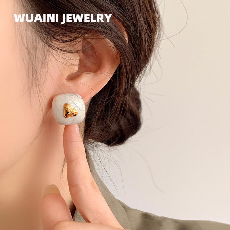 Ankara Red Heart Drip Oil Square Earrings - Titanium Steel Hypoallergenic for Women Fashion, Christmas, New Year