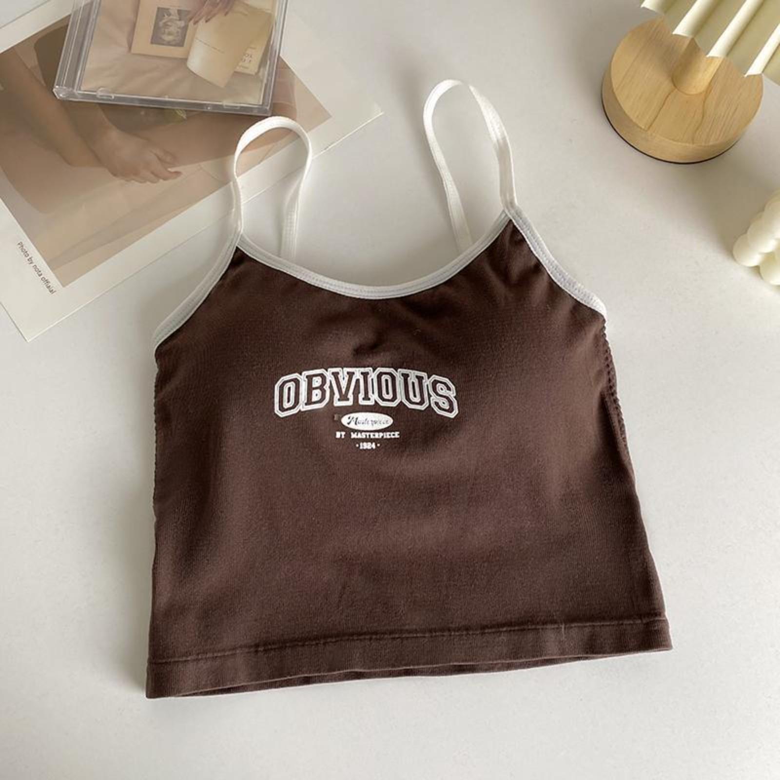 

Small Camisole With Bra Pad Undershirt Female Senior Sense Letters Embroidery Thin Inner Slim Outer Wear Spicy Girl Desire Tops One Size кавовий