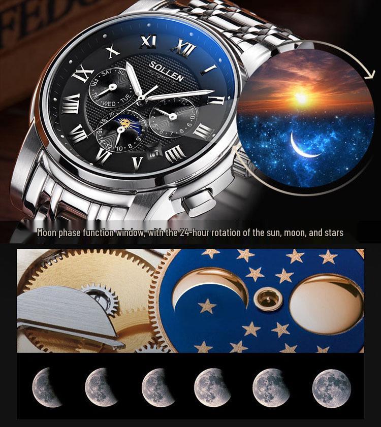 SOLLEN Solon Men's Automatic Scratch-Resistant Steel Band Watch - Fashion Business Design